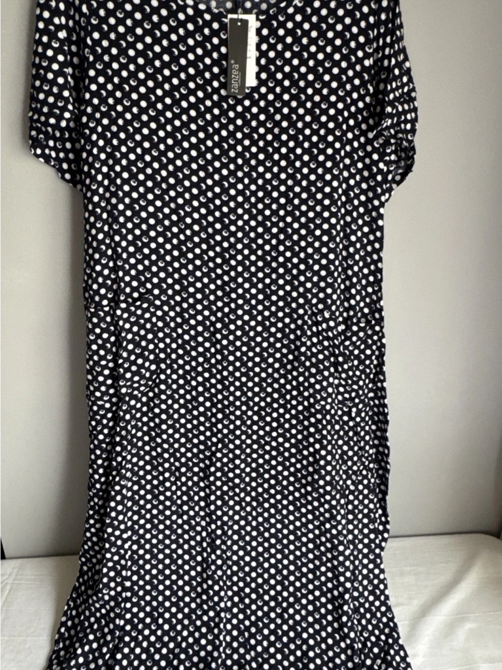 Zanzea Polka Dot Navy & White Midi Dress XL